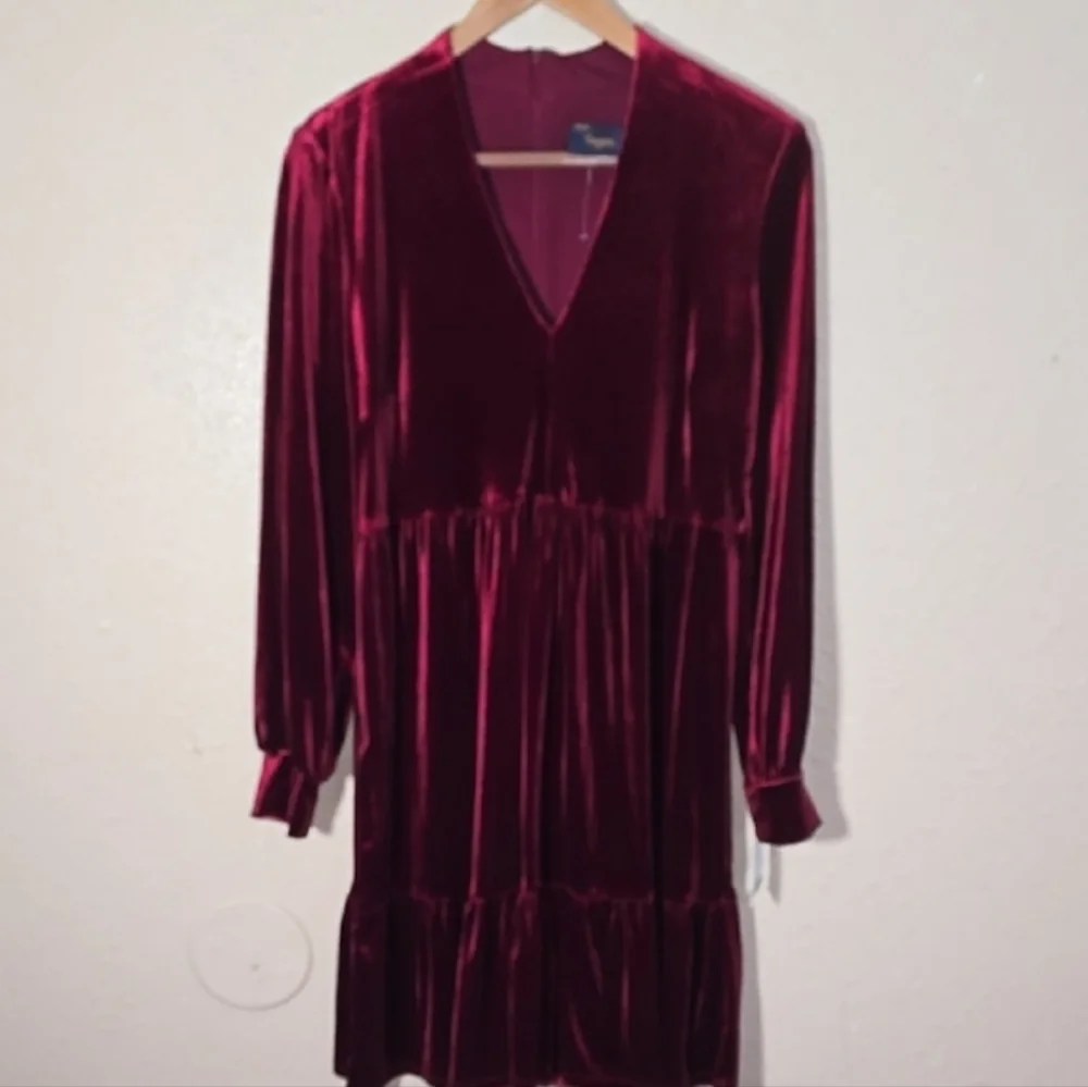 Taylor Elegant Velvet Burgundy Dress - Picture 9 of 9